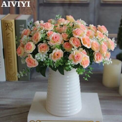 Artificial Flowers Silk Flower 15 Buds 1 Bouquet Fall Roses Fake Leaf Wedding Decor Home Christmas Ornament