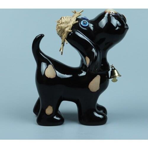 Ceramic Dalmatian With Straw Hat Figurines Black Knight Animal Statue Home Decoration Accessorie For Living Room Interior