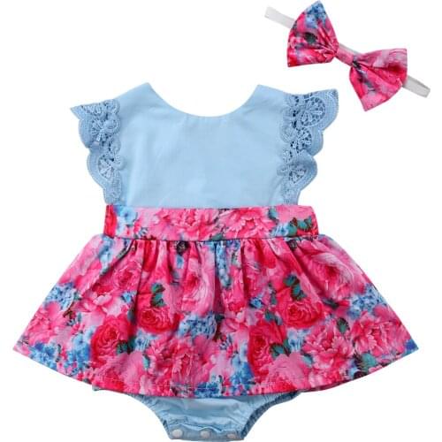 Sisters Matching Outfits Kids Baby Girls Summer Lace Floral Patchwork Rompers Dress Sundress Headband Clothes Backless