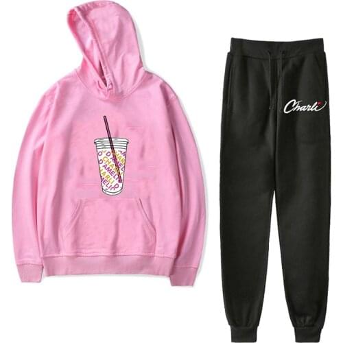 New Charli Damelio Hoodie Trousers Sets Sweatshirt Women Girl Tracksuit Fashion Sudaderas Para Mujer Pink tops Black Pancts Suit