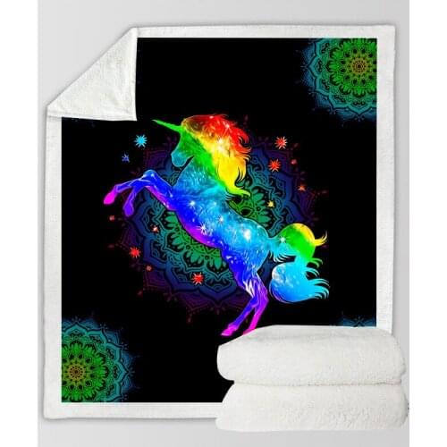 Colorful Unicorn Leaves 3D-printed Sherpa Blanket Sofa Quilt Cover Travel Bedding Velvet Throw Wool Blankets Bedspread