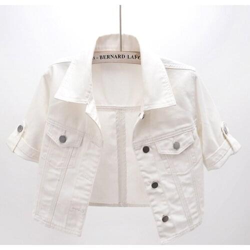 Summer Thin Half Sleeve White Denim Jacket Coat Women Korean Outerwear Big Size Slim Extra Short Jeans Jackets Female Streetwear