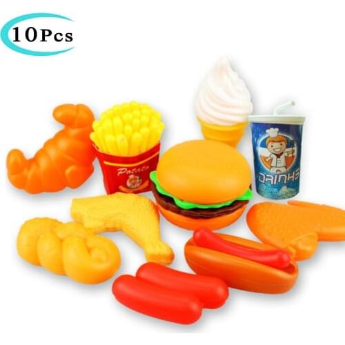 10Pcs Baby Mini Simulation Foods Toys Pretend Play House Cooking Snack Hamburgers French Fries Cooking Games For Boy And Girl