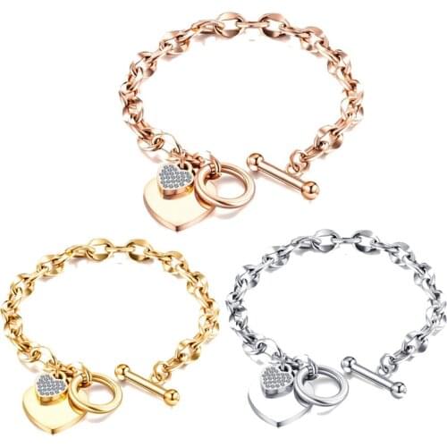 Modyle Fashion Love Heart Charm Bracelets For Women Gold Silver Color Stainless Steel Chain Bileklik Bracelets Bangles Jewelry