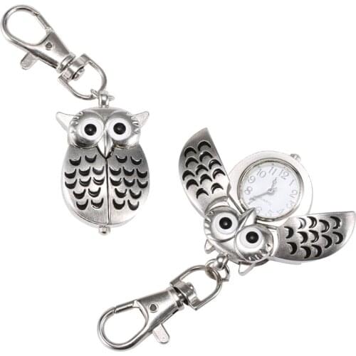 Fashion Unisex Keychain Pocket Watch Metal Alloy Keyring Vintage Owl Shape Clock Key Chain Bag Car Birthday Gifts XIN-Sh
