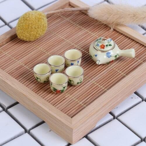 New Arrival 1Set 1:12 Dollhouse Miniature Cups & Pot Set Ceramics Tea Cups Doll House Decor