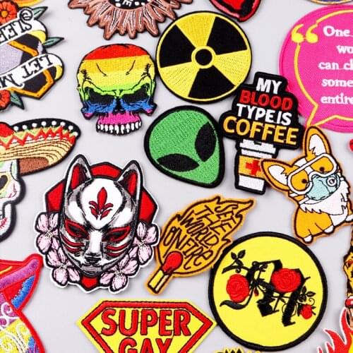 Punk Skull Patches For Clothing Sticker Flowers Animal Badge Stripe Iron On Patches On Clothes DIY Sewing Embroidery Patch Decor