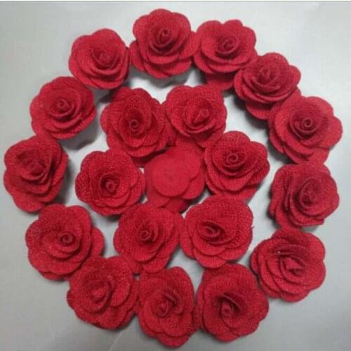 New 200Pieces/Bag Red Rose Handmade 2.5/3.5cm Fabric Rose Cotton Cloth Flowers Hand DIY Wedding Bouquet Flower Hair Accessories