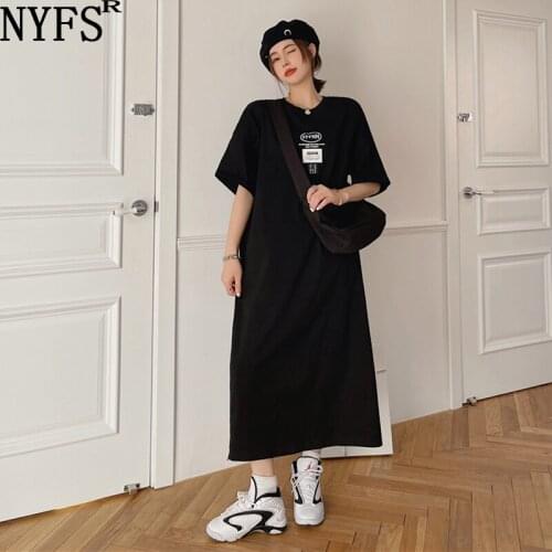 NYFS 2021 Korean New Loose Letter Printing Woman Dress Vestidos Robe Elbise Fashion Summer Dress