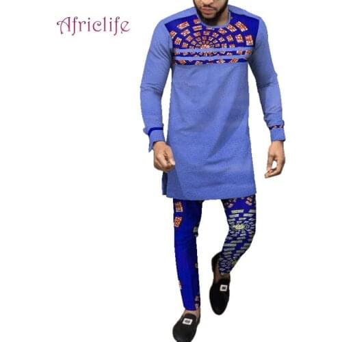 African Clothes for Men Shirt & Pant Suit 2021 Party Fashion Patchwork Spring Fall Ropa Hombre WYN1052