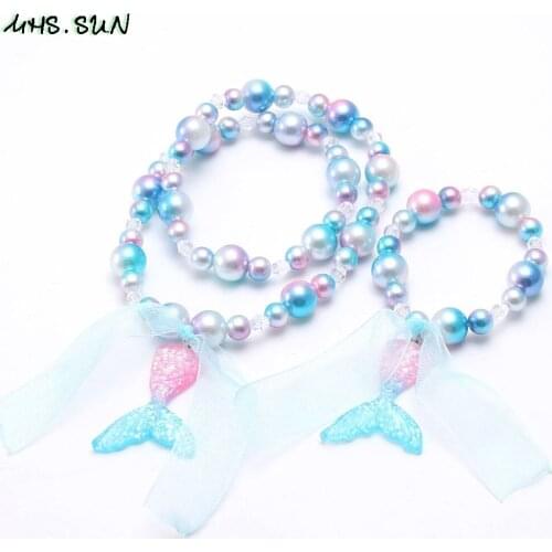MHS.SUN fashion girls jewelry mermaid tail pendants necklace for kids handmade imitation pearl necklace bracelets birthday gift