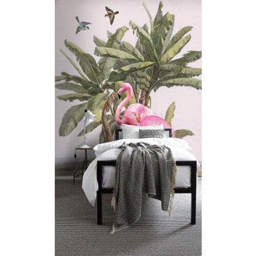 Papel de parede Custom photo wallpaper 3D mural medieval hand painted banana tree flamingo background wall painting
