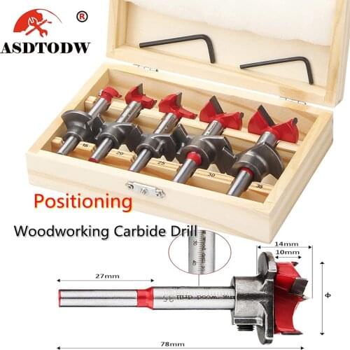 Free Shipping wood Hole Saw Drill Bit Set 5pcs / 15/20/25/30/35mm Woodworking Tools Precision Scale Hole Saw Carbide