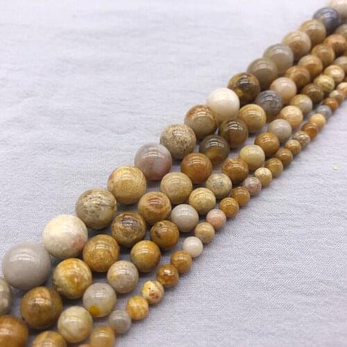 Natural Chrysanthemum Stone Coral Fossils Round Loose Beads 15" Strand 4 6 8 10 12MM Pick Size For Jewelry Making DIY Bracelet