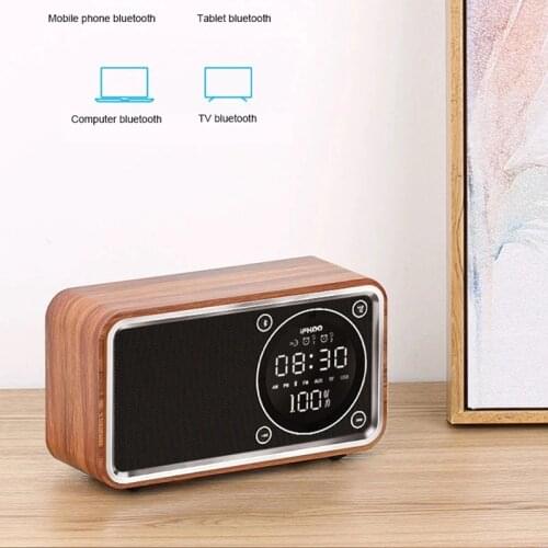 Retro Wooden Bluetooth Speaker Alarm Clock Wireless Outdoor Mini Speaker Portable Phone Computer Desktop Subwoofer Radio Speaker