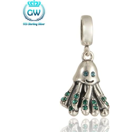 Silver 925 Jewelry Octopus Charms Pendants Green Stone Necklace Charm Bracelets Jewelry Jewelry Findings & Comonents S336