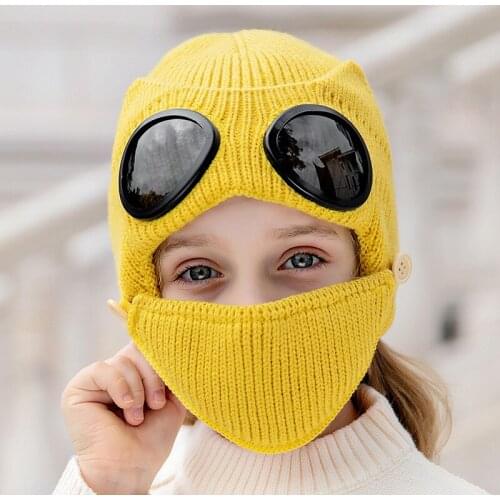 Knitted Hat for Men Women Children Winter Ski Skiping Warm Hat Outdoor Windproof Mask with Glasses Ear Protection Cap Hat