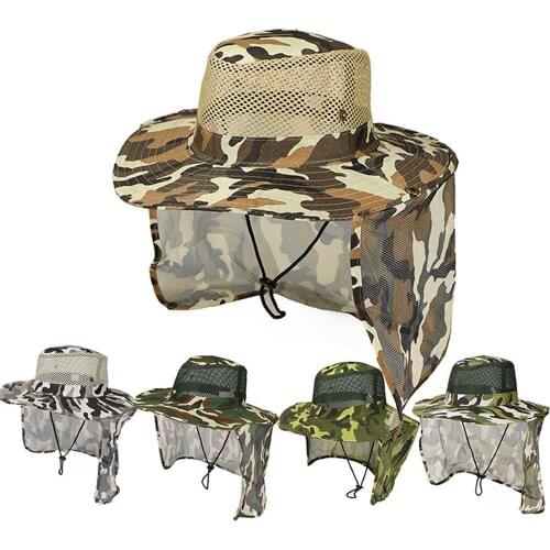 Outdoor Fishing Hat Wide Brim Man Breathable Mesh Fishing Cap Beach Hats Camouflage Sun Uv Protection Shade Hat