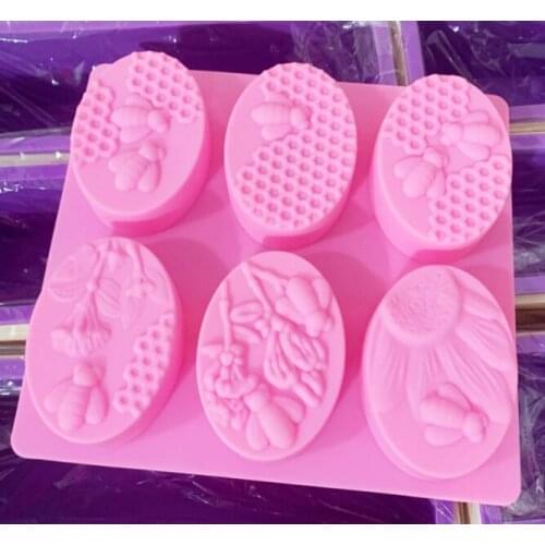 Silicone 6 different bees oval honeycomb handmade soap mould oval honeycomb baking mold kitchen tool