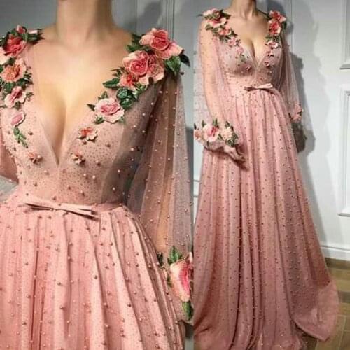 Green and Pink Evening Dresses Spaghetti Strap Handmade Flowers A-Line Satin Arabic Prom Gown Beaded Party Dress for Graduation