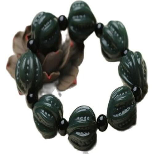 Xinjiang Hetian Jade Buddha Bead Bracelet Black Blue Jade Walnut Jade Bead Bracelet Chain