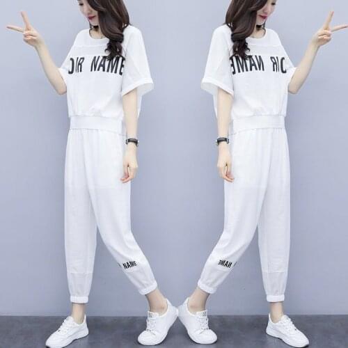 2021 Summer New Womens Suits Leisure Sports Sets Loose Korean Short Sleeve T-shirt Fashion Trend Casual Pants Two Piece Sets