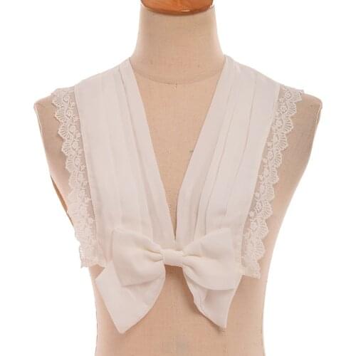 Women Vintage Cosplay Accessory Pleated Lace Bow Collar Detachable Jabot Black