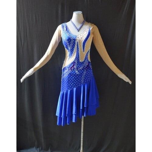 KAKA-NL15127 Handmade Dance Dress/Standard Ballroom Competition Dress Modern Blue color AB stones latin dress