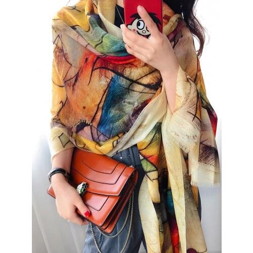 100% Cashmere scarf Fashion Women female autumn winter thin geometric abstract color long Thin Warm Soft Large shawl dual-use