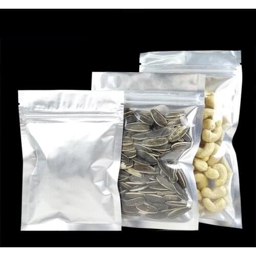 100 PCS One Side Aluminum Mylar Foil One Side Clear Zip Lock Bags High Quality Matte Silver Color Clear Transparent Pouch