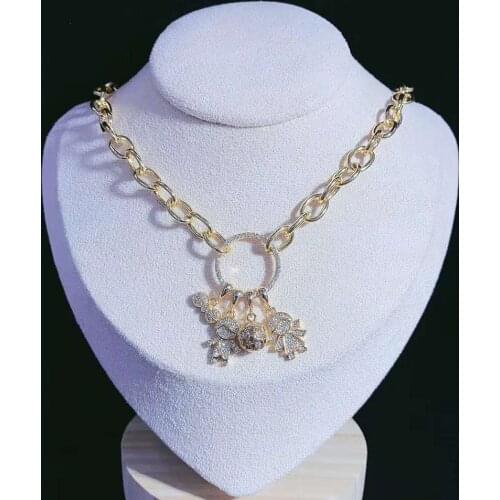 18ＫPlated Fashion Cubic Zirconia Charm Crystal Stud Earrings and Match Gold Metal Chains Necklace