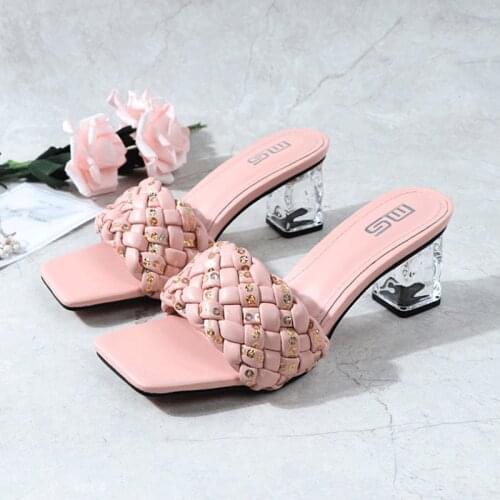 2021 Casual Sandals Women Crystals Squaare Heel Sandals Ankle Buckle Open Toe Fish Mouth Platform Summer Ladies Shoes Fashion 41