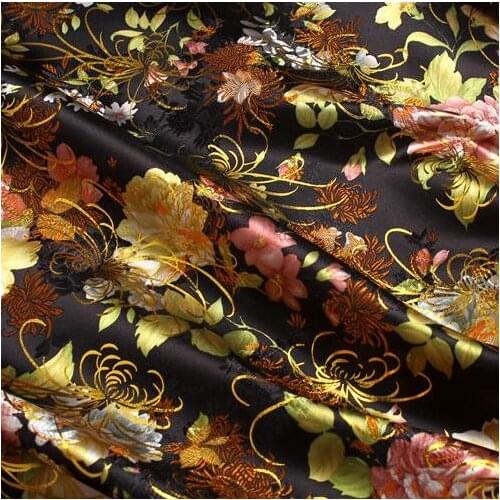70cm*100cm Ancient costume dress kids clothes kimono fabric clothing fabrics Brocade - black background gold peony