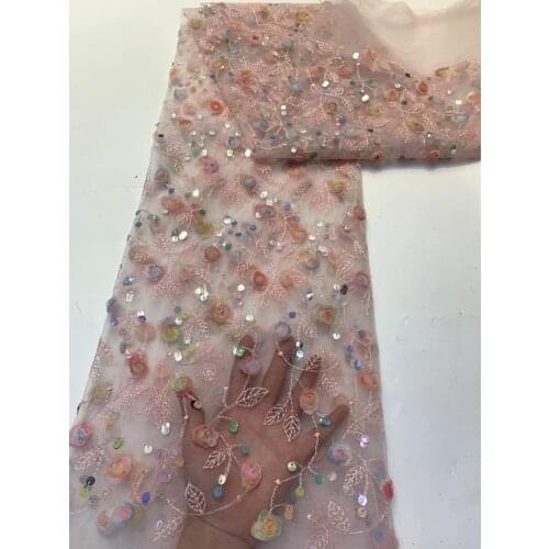African 3D Flower Embroidery Lace Fabric 2021 High Quality Nigerian French Lace Fabric With Sequin Dress ZX4644