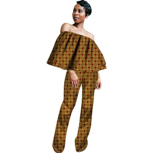 African fashion women set clothing dashiki print tops and trousers customize groom suits sleeveless blouses strapless gown