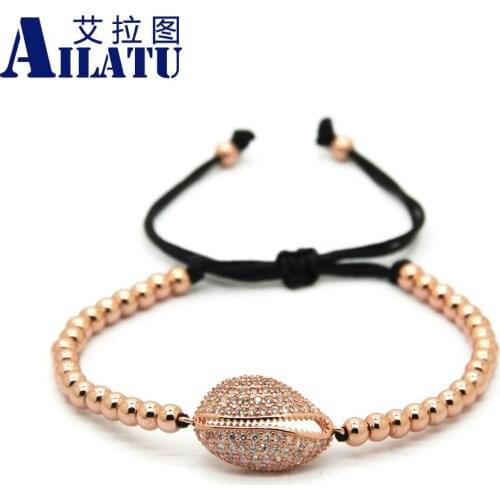 Ailatu 10pcs/lot Clear CZ Piranha Bracelet High Plated Copper Zirconia Jewelry with 4mm Stainless Steel Bead