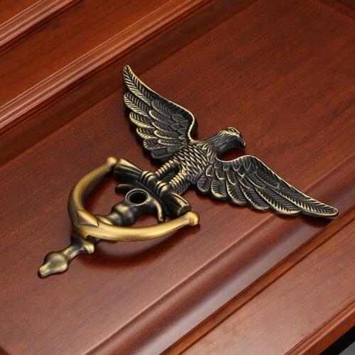 Antique European Door Knocker Zinc Alloy Eagle Head handle ring Green Bronze Home Decor gate Furniture Hardware