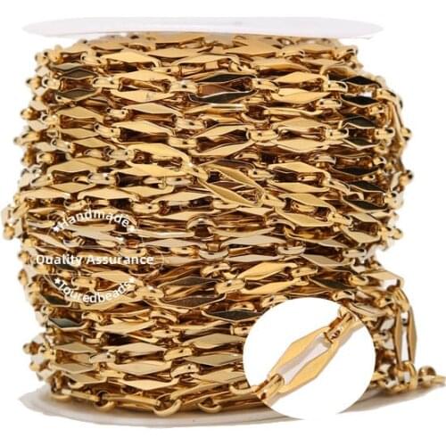 1M Stainless Steel 7mm Gold Flat Link Chains Handmade Chic Chain Fit for DIY Jewelry Making Supplies Wholesale Lots Bulk