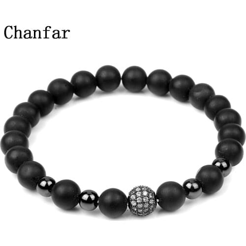 Chanfar 3Styles Fashion Matte Natural Stone Bracelet Men Bianshi Strand Shining CZ Ball Beads Charm Bracelets Women Jewelry