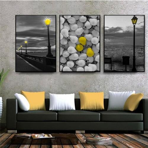 Black Yellow Street Light Night View Bulb Unframed Picture Poster Canvas Print Painting Wall Art Living Room Home Decoration