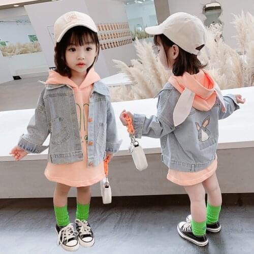 With Pocket Jean Spring Autumn Coat Girls Kids Outerwear Teenage Top Children Clothes Costume Evening Party High Quality