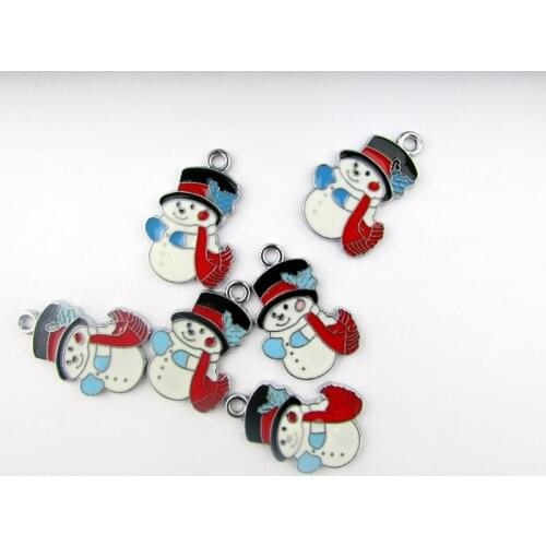 ECM29 Mix Color 20Pcs Alloy Metal Enamel Christmas Snowman Charms Pendants 30x20mm