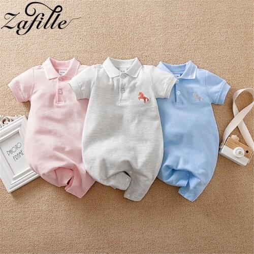 ZAFILLE Baby Sleepwear For Newborns Turn Down Collar Embroidered Horse Babys Rompers Summer Jumpsuit For Kids Baby Clothes