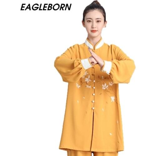 New Tai Chi Suit Set Woman Spring Chinese Style Performance Costume Hand-painted Contest Clothing Martial Arts Exercise Clothing