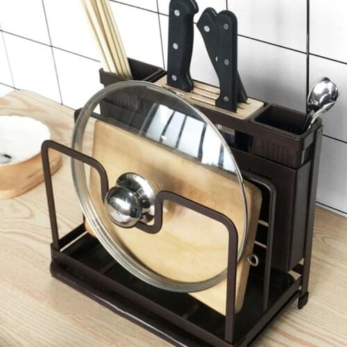 Kitchen Desktop Storage Rack Knife Block Cutting Board Chopper Holder with Drainboard Drying Rack Countertop Sink Caddy