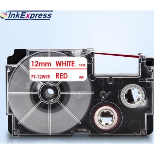 12mm XR-12WER Red on White Tape For CASIO XR-12WER Label Tape Printer Ribbon Tape Cassette For CASIO Label Maker KL-100 KL-120