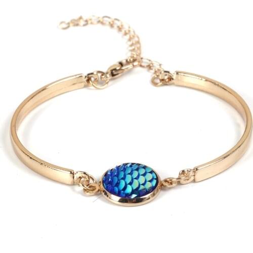 Fashion Bangle Colorful round Mermaid Flake Resin Patch Silver Color alloy Lobster Buckle Bracelets For women jewelry gift New