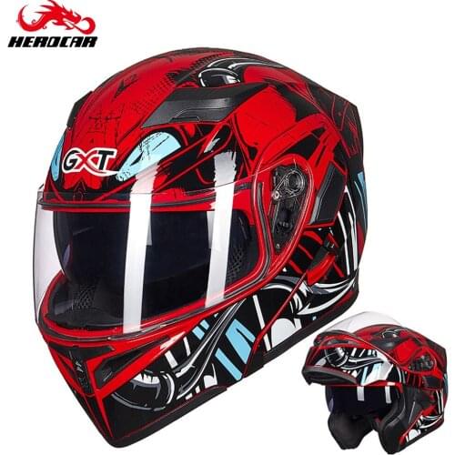 GXT Motorcycle Helmet Flip Up Men Full Face Moto Motocross Helmets Motorcycle with Doublel Lens Dot Approved
