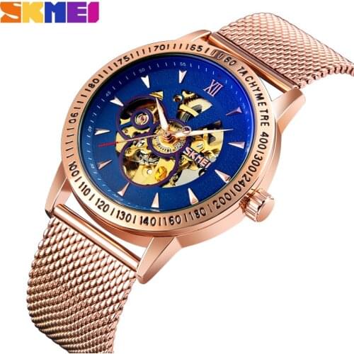 SKMEI Brand Automatic Watch For Men Luxury Stainless Steel Business Mens Watches Waterproof Clock Bracelet Skeleton Movement