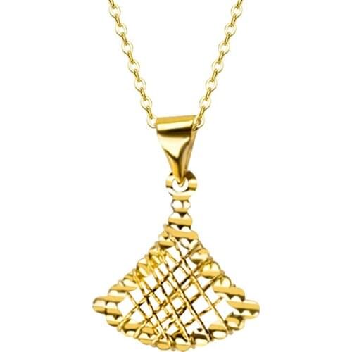 NYMPH Genuine 18K Gold Fan-shaped Pendant AU750 Classic Retro Ladies Party Fine Jewelry